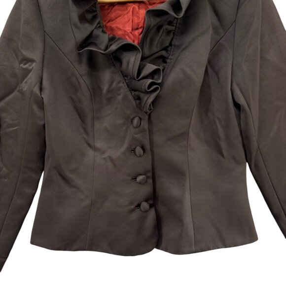 Vtg BlackTie Oleg Cassini Blazer Jacket Womens Ruffle Collar Button Front Size 8 - Picture 11 of 12